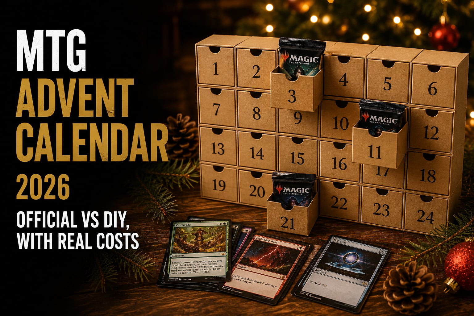 Magic: The Gathering advent calendar compared against a do-it-yourself build
