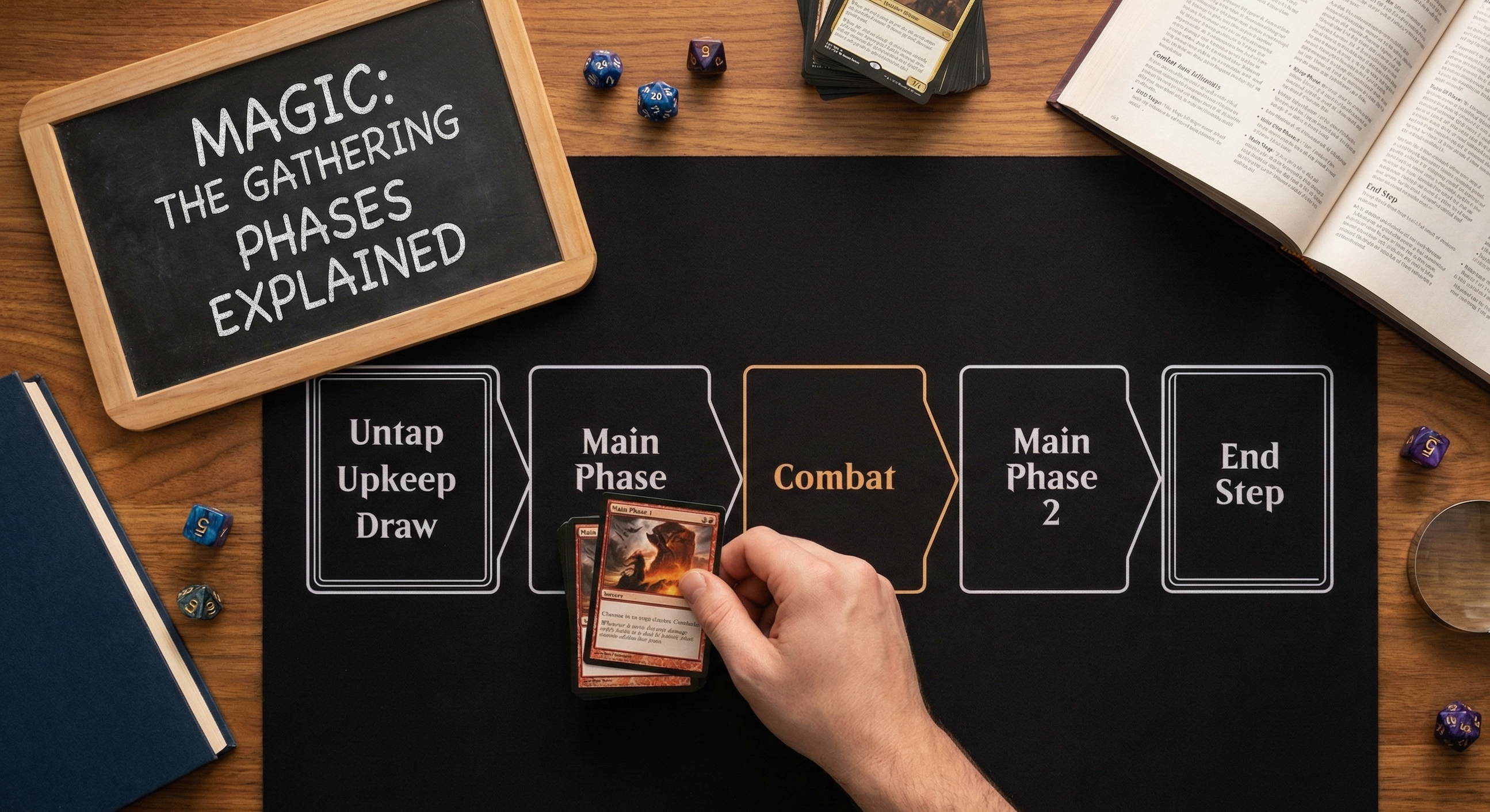 Magic: The Gathering turn structure and phases illustrated as a time wheel